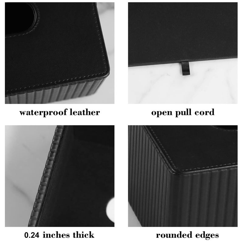 MEIBOOCH PU Leather Tissue Box Cover Rectangle Tissue Box Holder for 120-160 Count Box of Tissues (Black Stria) - Image 5